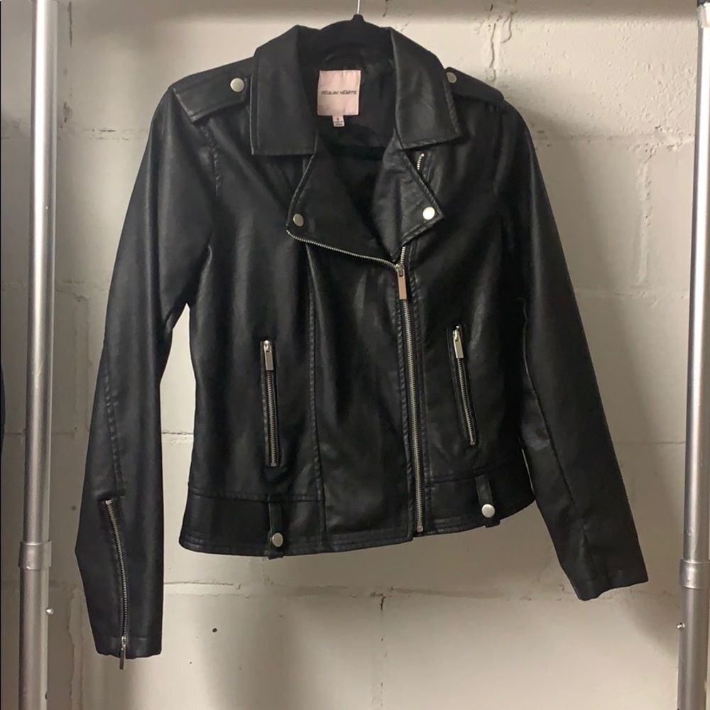 Sequin hearts faux leather jacket
